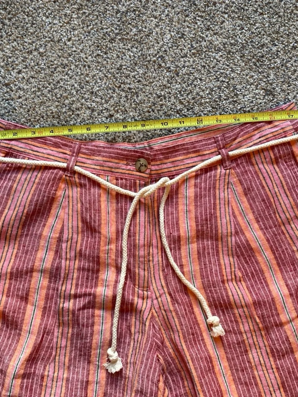 J. Jill Women’s NWT 100% Linen Striped Shorts in Coral and Cream with Rope Belt